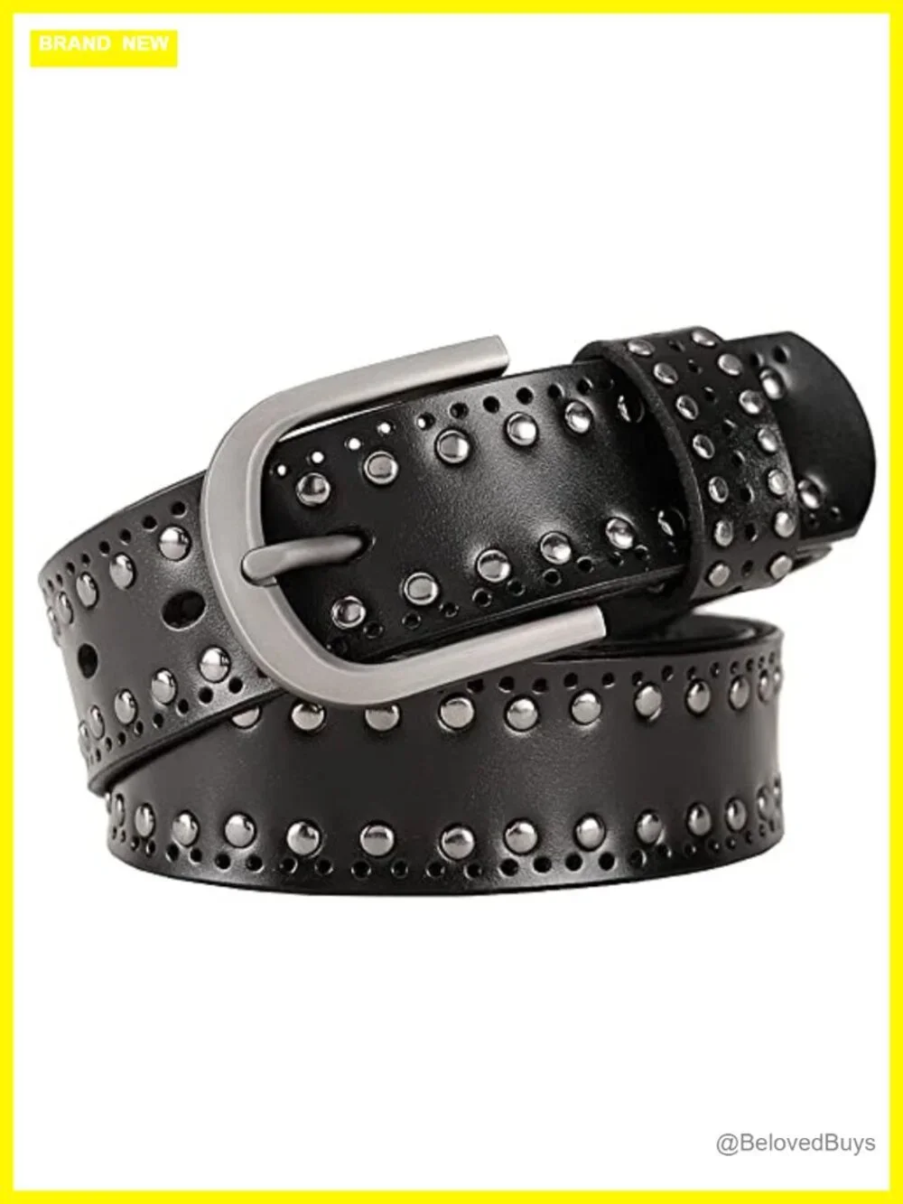 Women's PU Leather Studded Belt, Punk Rock Grommet Belt for Jeans